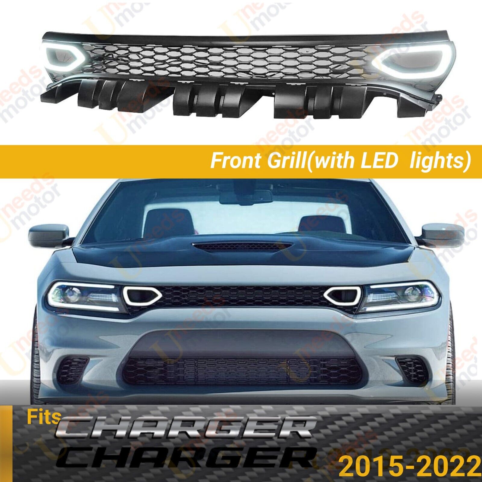 FOR 15-2022 CHARGER R/T SCAT PACK SRT STYLE SWITCH BACK DRL DUAL LED MESH GRILL
