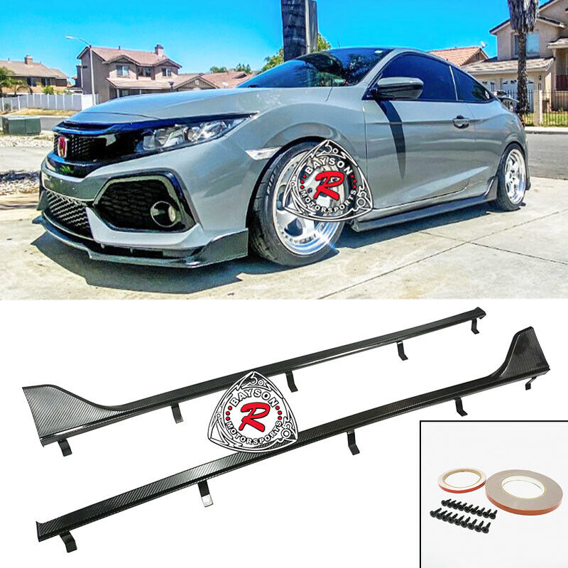 Fits 16-20 Honda Civic 2dr Coupe TR-Style Side Skirts Extension (Carbon Look)