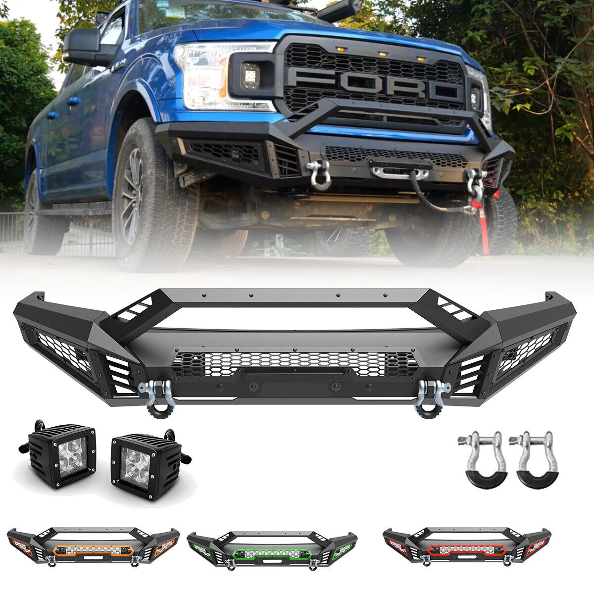 3 IN 1 Front Bumper Assembly w/Side Wings+Bull Bar For 2018 2019 2020 Ford F-150