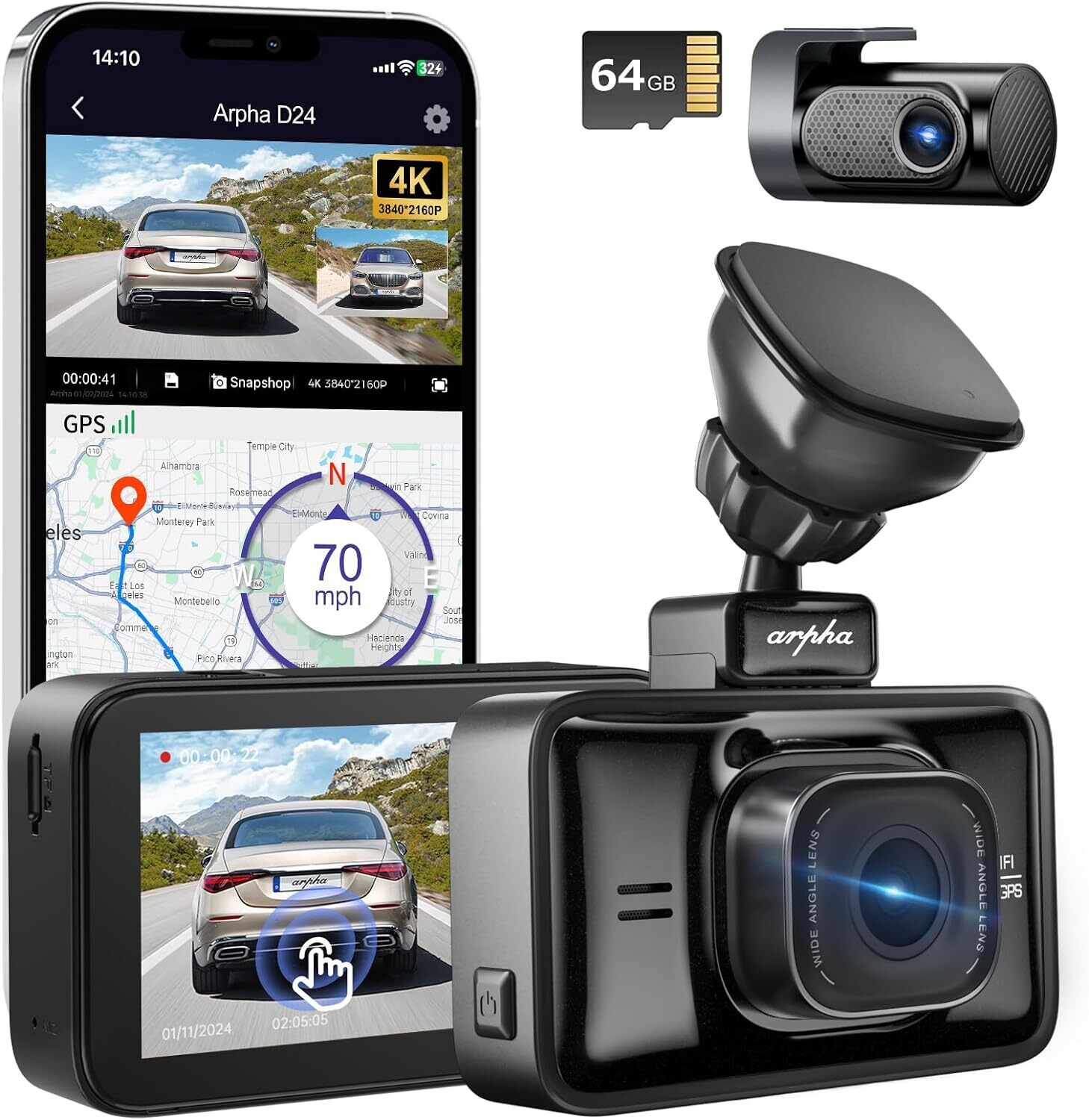 4K Dashcam 4K/1080P Dual Cameras 5G WiFi GPS Car DVD Parking Mode Loop Recording