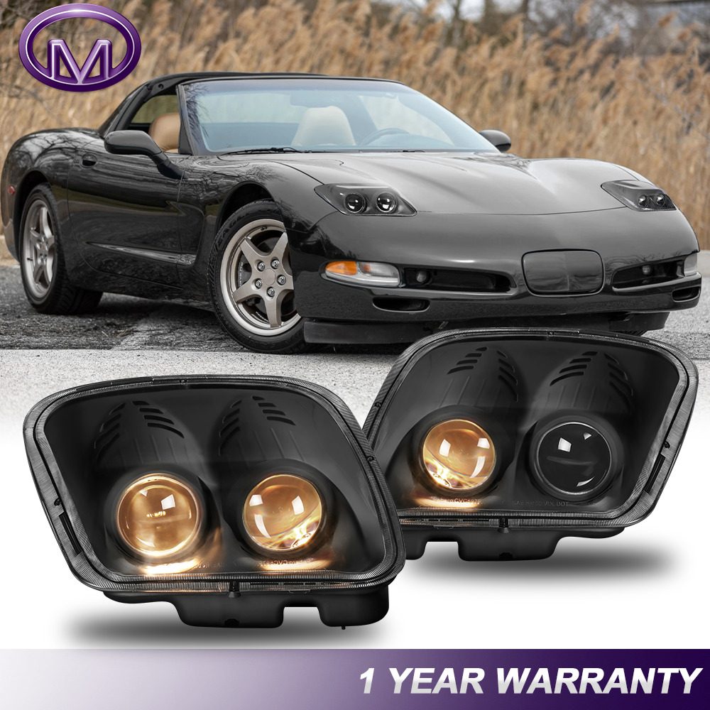 Pair Black Dual Projector Headlight Lamps Left+Right For 97-04 Chevy Corvette C5