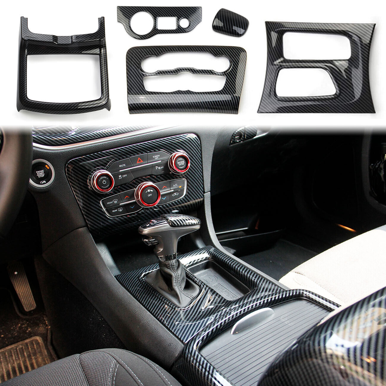 5pcs Carbon Fiber Interior Central Control  Cover Trim Set  for Dodge Charger
