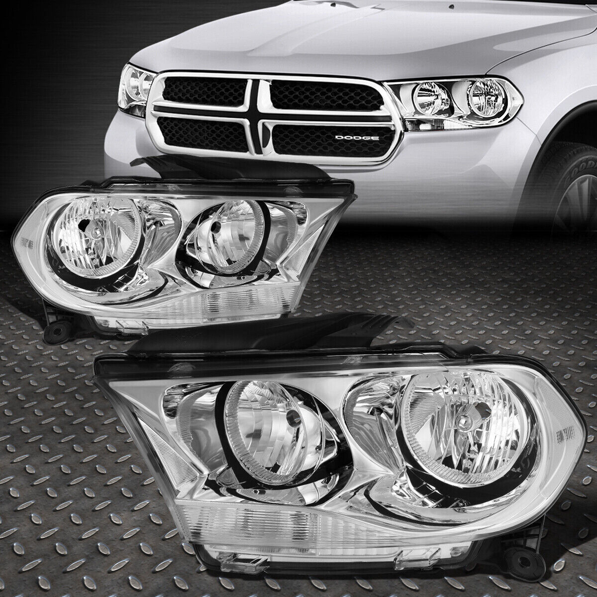 FOR 11-13 DODGE DURANGO CHROME HOUSING CLEAR CORNER HEADLIGHT REPLACEMENT LAMPS