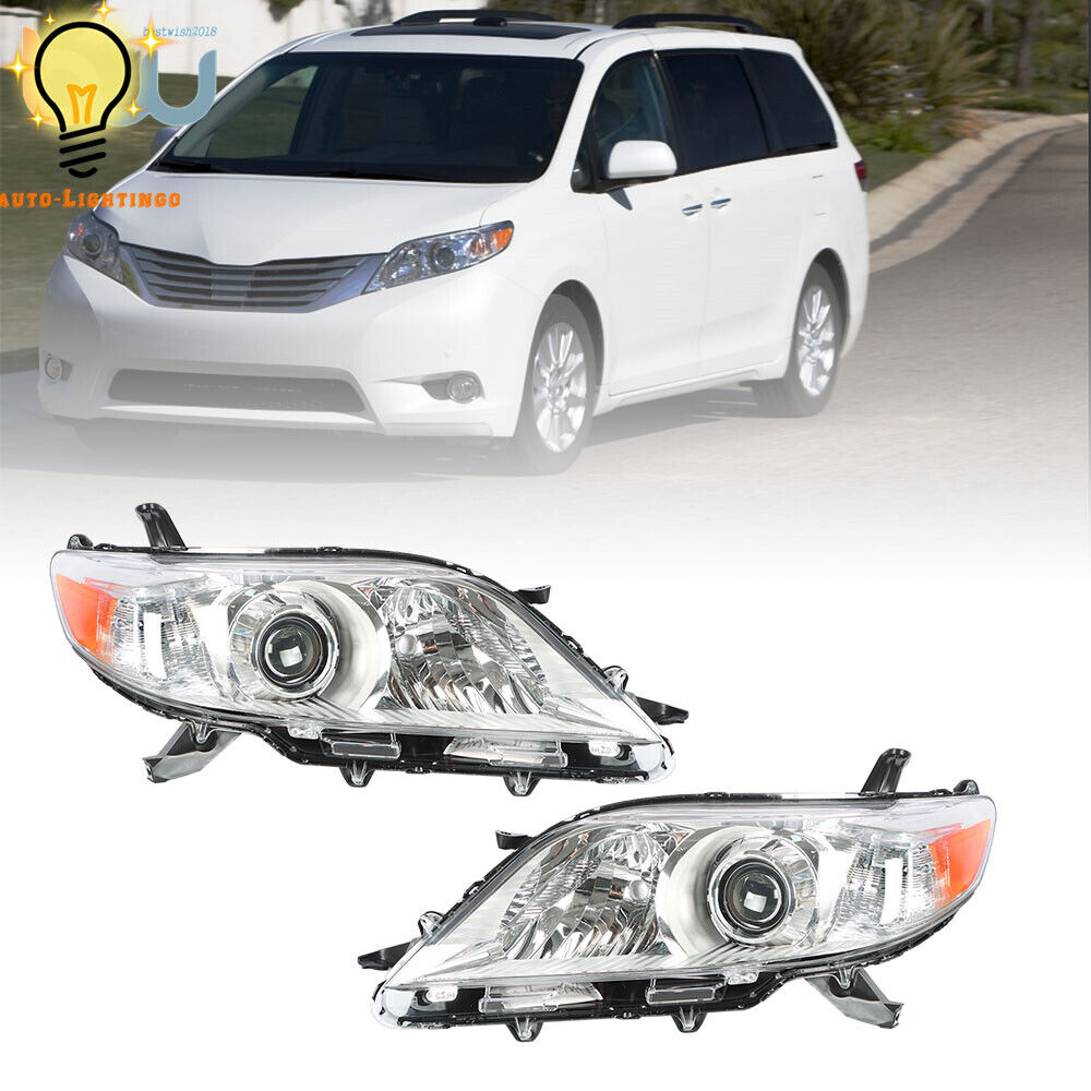 For 2011-2013-2020 Toyota Sienna Halogen LH&RH Headlights Chrome Headlamps Pair