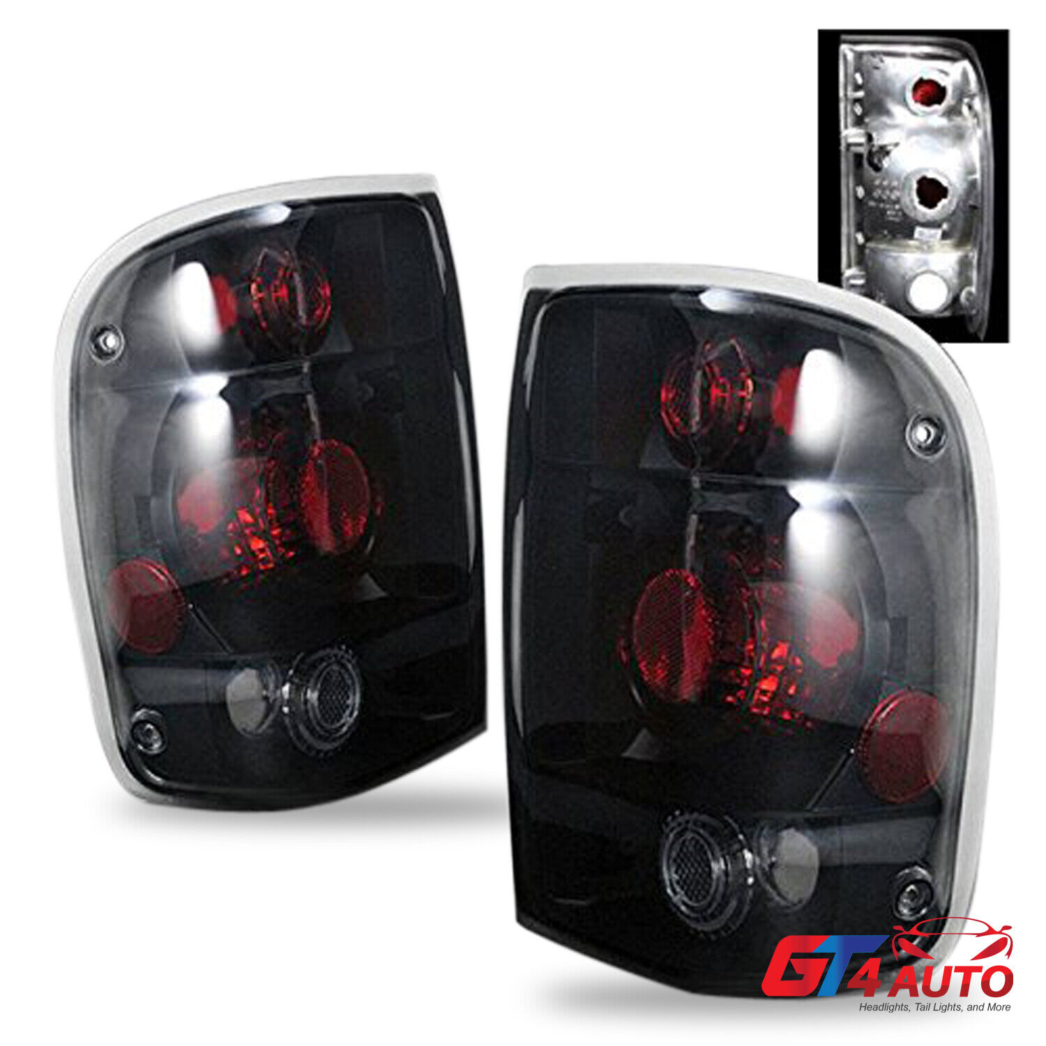 Altezza Style Black Smoke Rear Brake Tail Lights Pair for 1998-2000 Ford Ranger