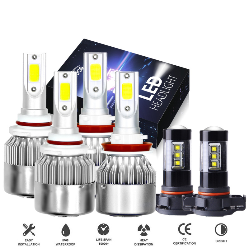 6PCS LED Headlight 9005+H11 High Low Beam & H16 Fog Light Combo Bulbs kit White
