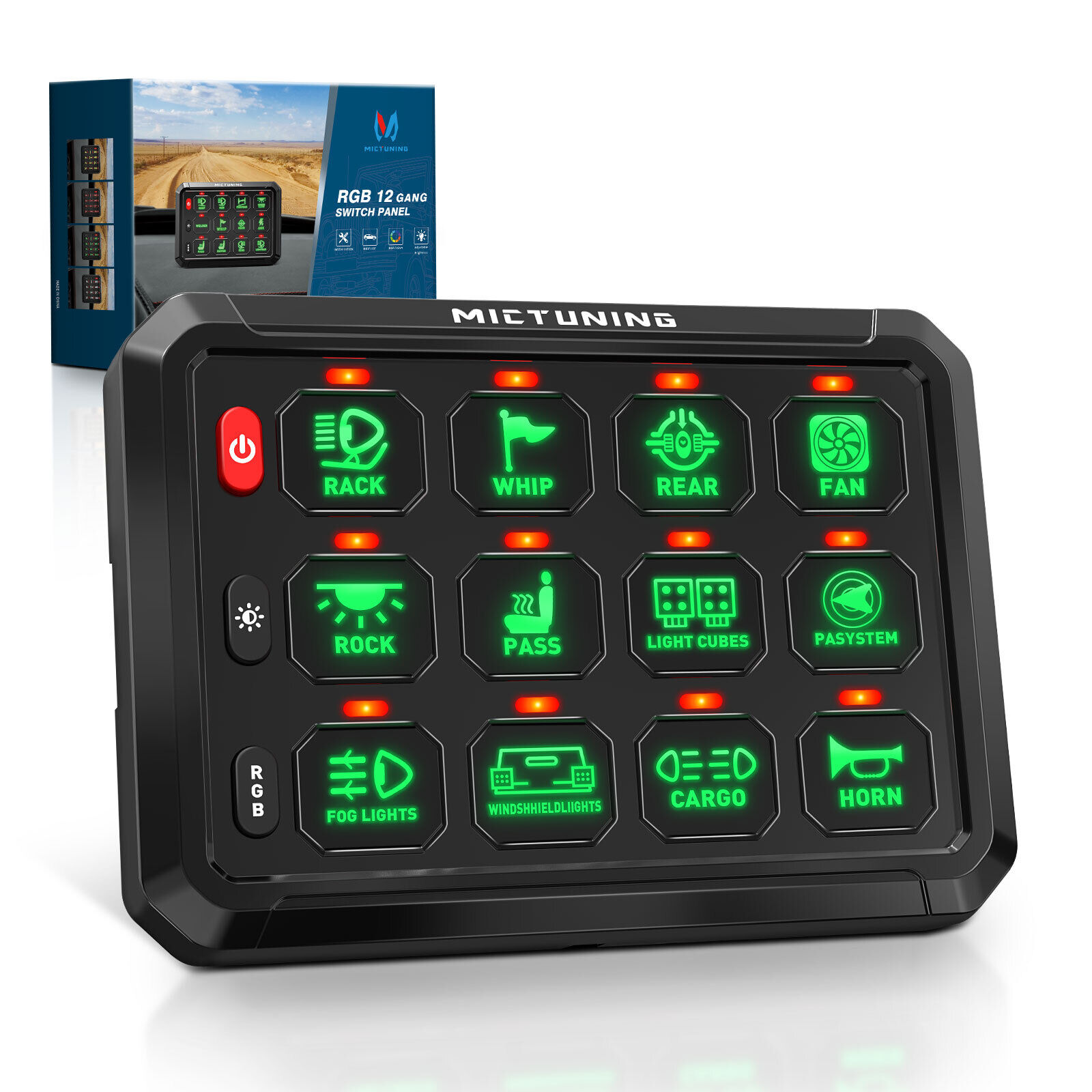 MICTUNING P1S 12 Gang Switch Panel RGB  LED Light Bar Relay System Marine 12/24V