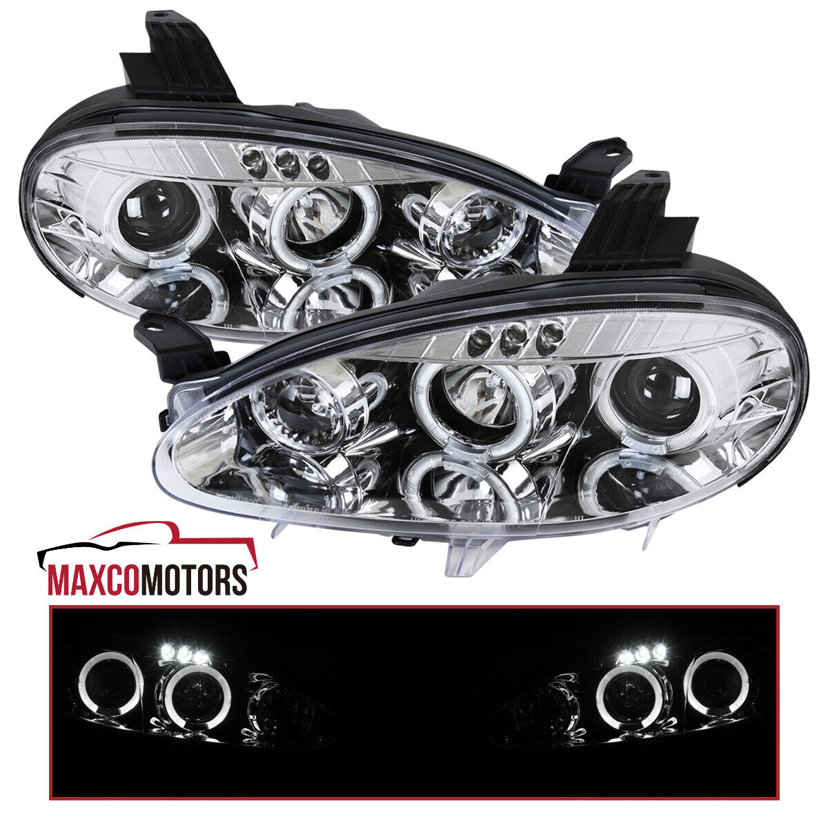 Projector Headlights Fits 2001-2005 Mazda Miata MX5 LED Strip Halo Clear Lamps