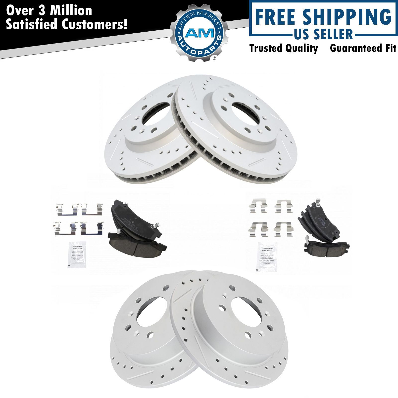 Rotor & Brake Pad Ceramic Performance Drilled Slotted Front & Rear Kit