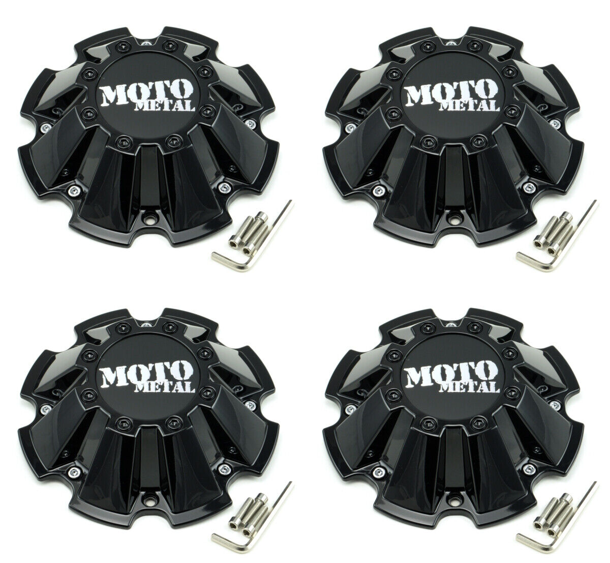 4x NEW Moto Metal Gloss Black Wheel Center Caps w/ Screws 5/6/8 Lug MO962 MO200