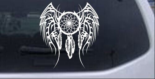 Dreamcatcher With Tribal Wings Car Window Decal Sticker White 8X8.9
