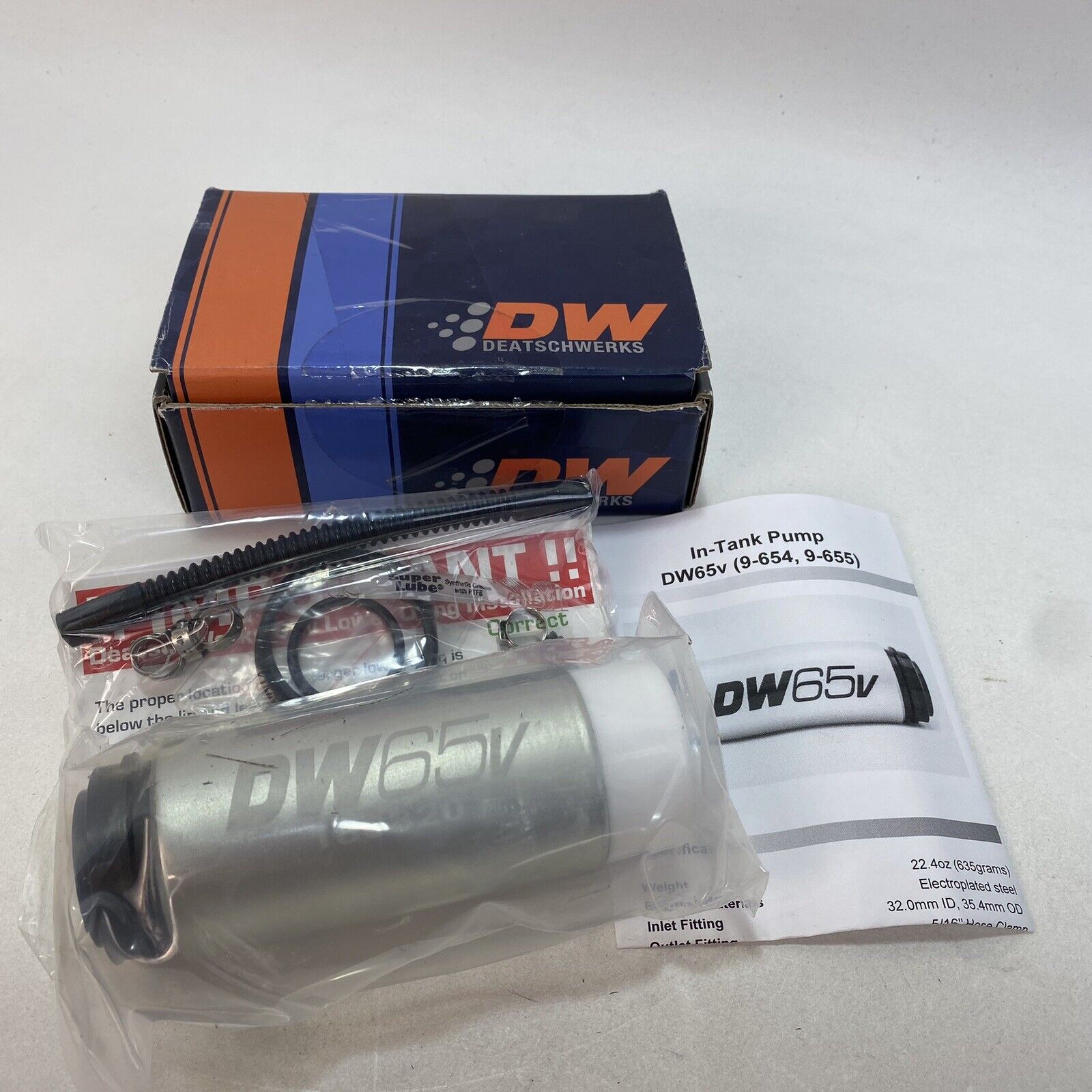 Deatschwerks 9-654-1025 Fuel Pump w/ Setup Kit DW65v For FWD Audi A4 / VW Golf