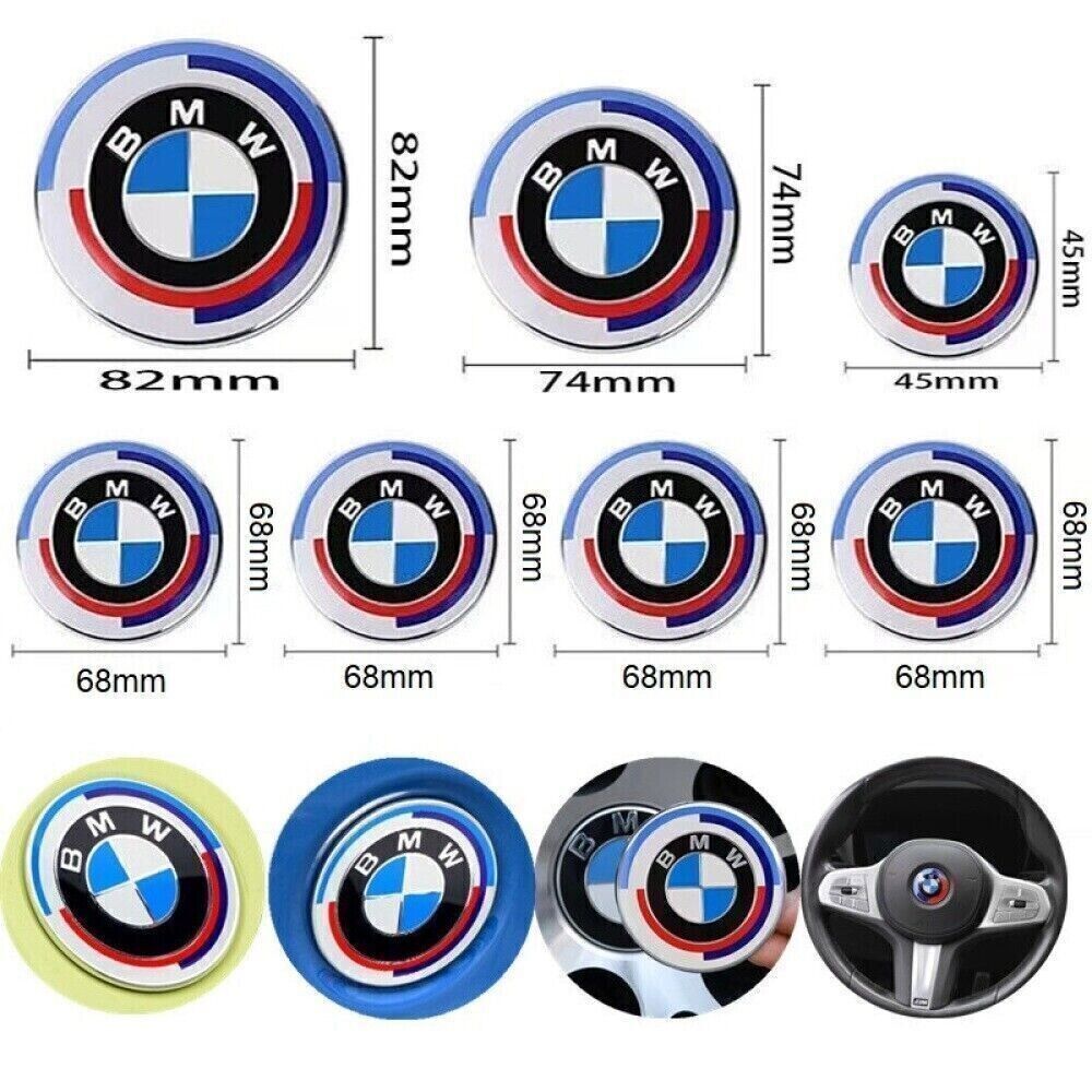 7pc 50th Anniversary for BMW Steering Wheel Hood Truck Emblem Centre Caps Badges