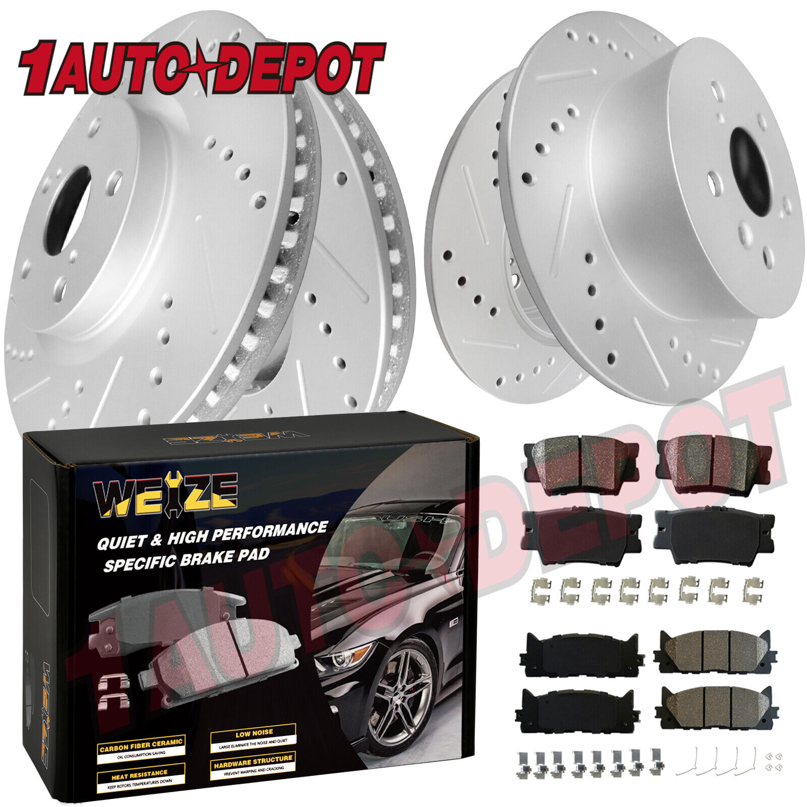 Front Rear Drilled Brake Rotors + Pads Kits for Toyota Camry Avalon ES350 ES300h