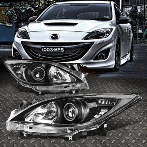 For 2010-2013 Mazda 3 Pair Replacement Chrome Headlights Headlamps Black Corner