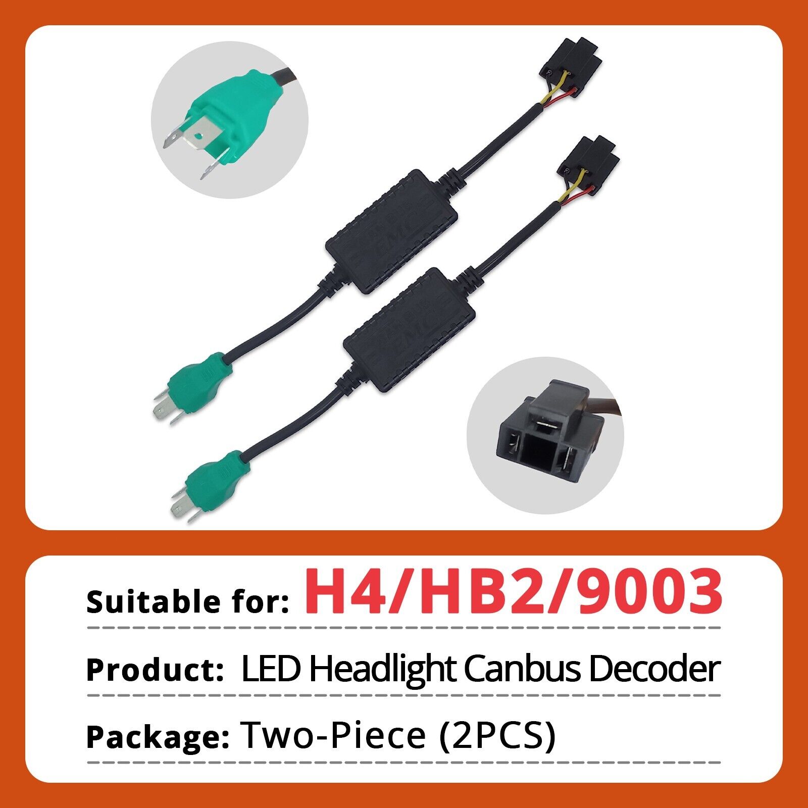 2x H4 9003 LED Headlight Canbus Load Resistor Decoder Error Free Anti Flicker