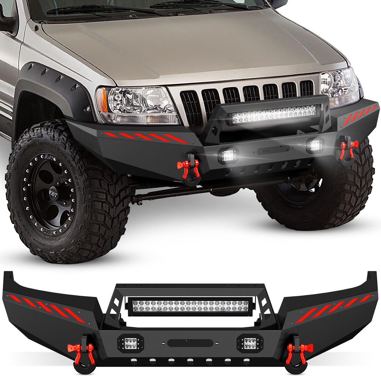 Front Bumper for 1999-2004 Jeep 2nd Gen Grand Cherokee WJ LED Lights & D-rings