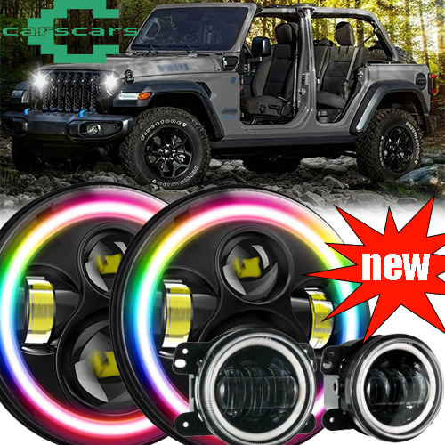 7 Inch LED RGB Headlights and 4 Inch Fog Lights Combo Set For Jeep Wrangler JK