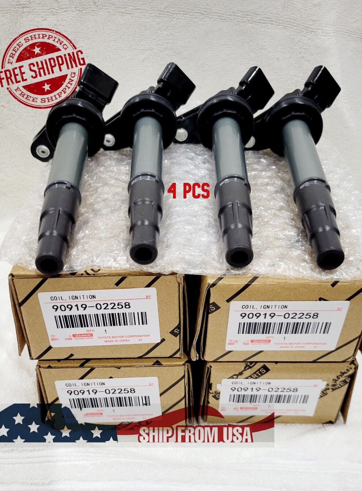 4PC Ignition Coils 90919-02258 Denso Fits For Toyota Corolla Prius 2009 1.8L