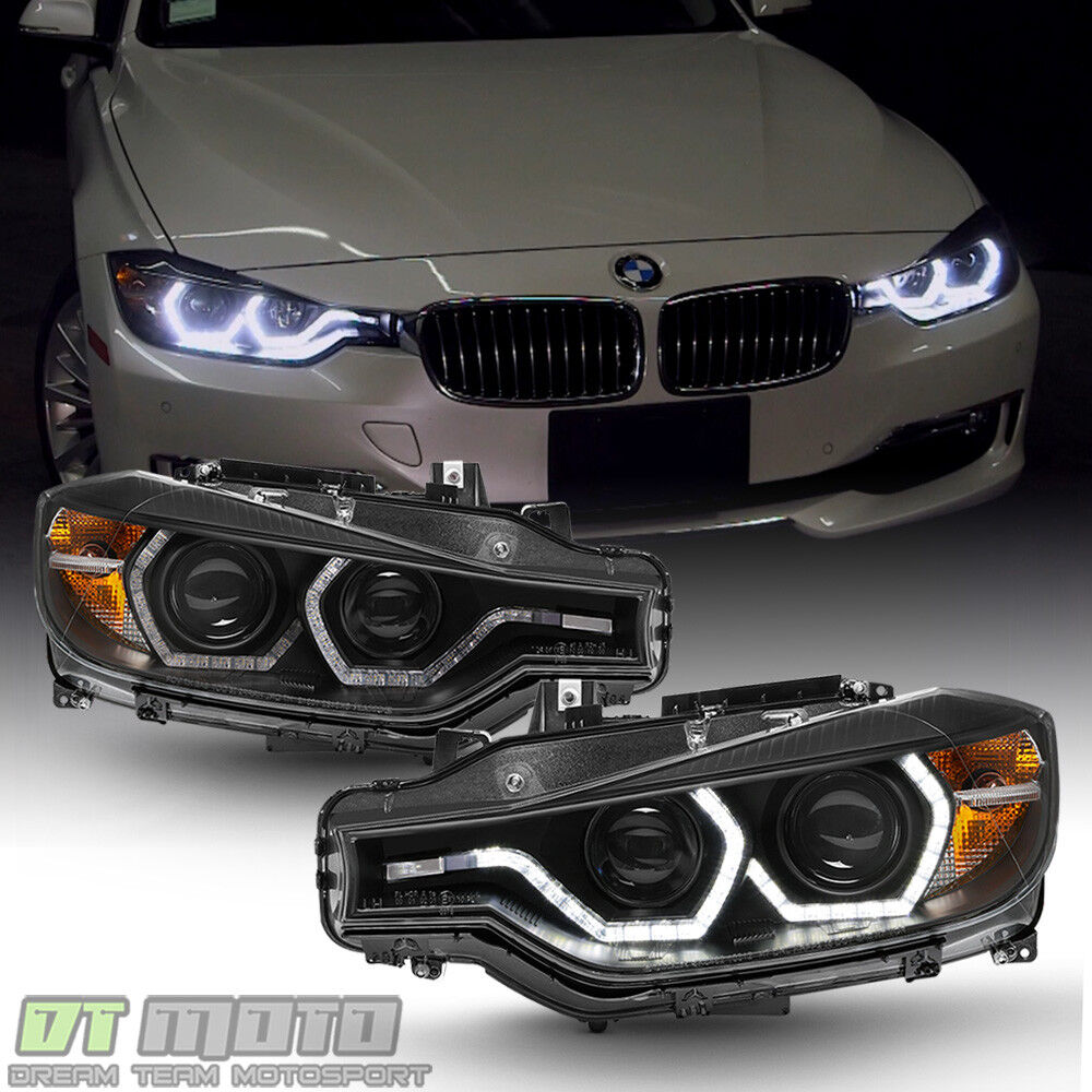 Black [F32 Style] 2012-2015 BMW F30 3-Series Sedan LED DRL Projector Headlights