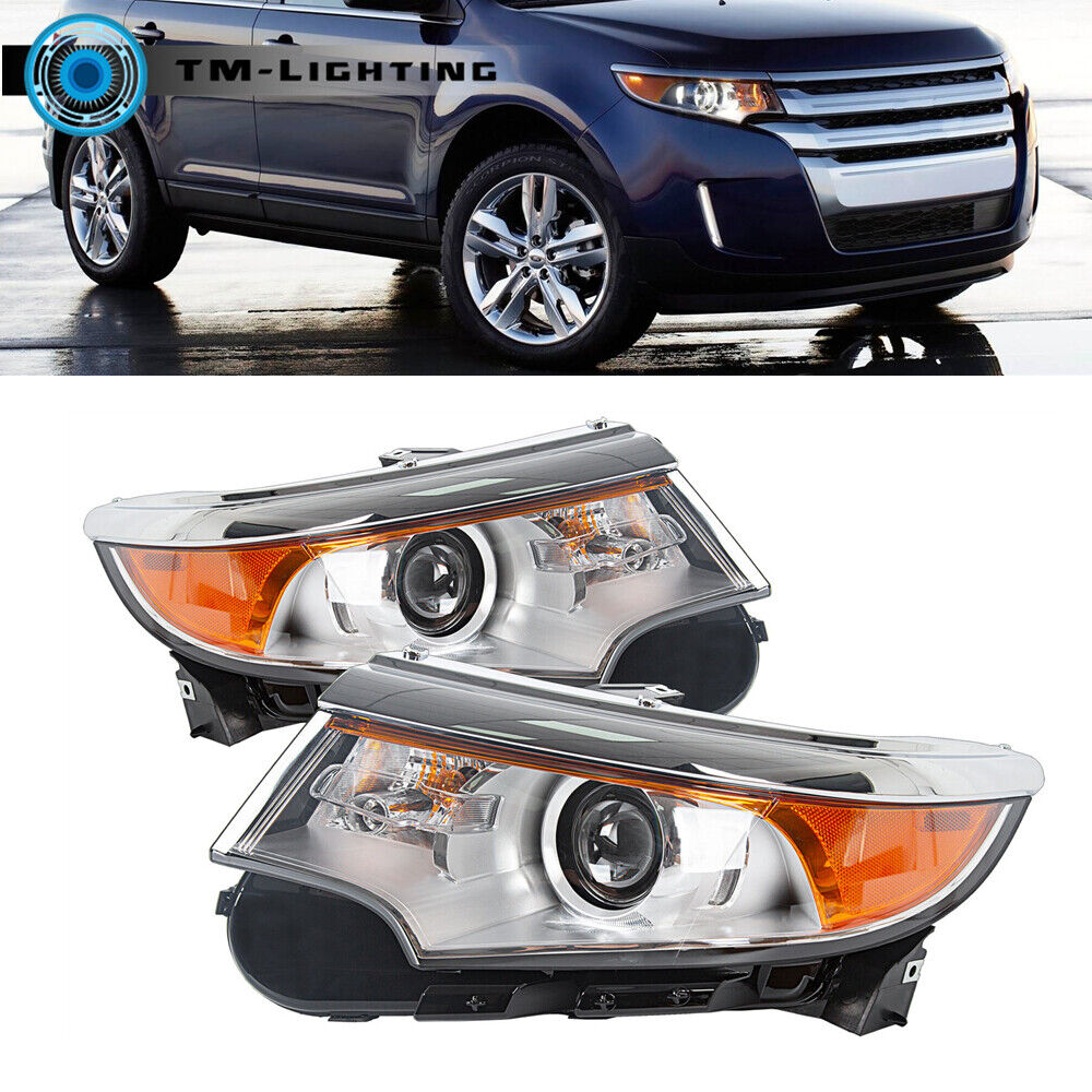 For 2011 2012 2013 2014 Ford Edge Pair LH&RH Headlights Headlamps Chrome Housing