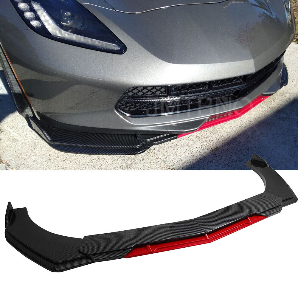 For 14-19 Corvette C7 Z06 Carbon Fiber Front Bumper Red Lip Splitter Spoiler 