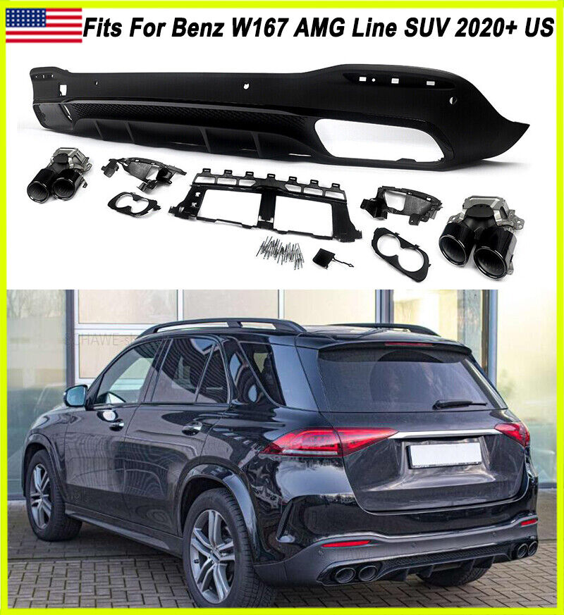 AMG GLE53 Style Rear Diffuser Quad Tailpipe For Benz W167 GLE AMG Line 2020+ US