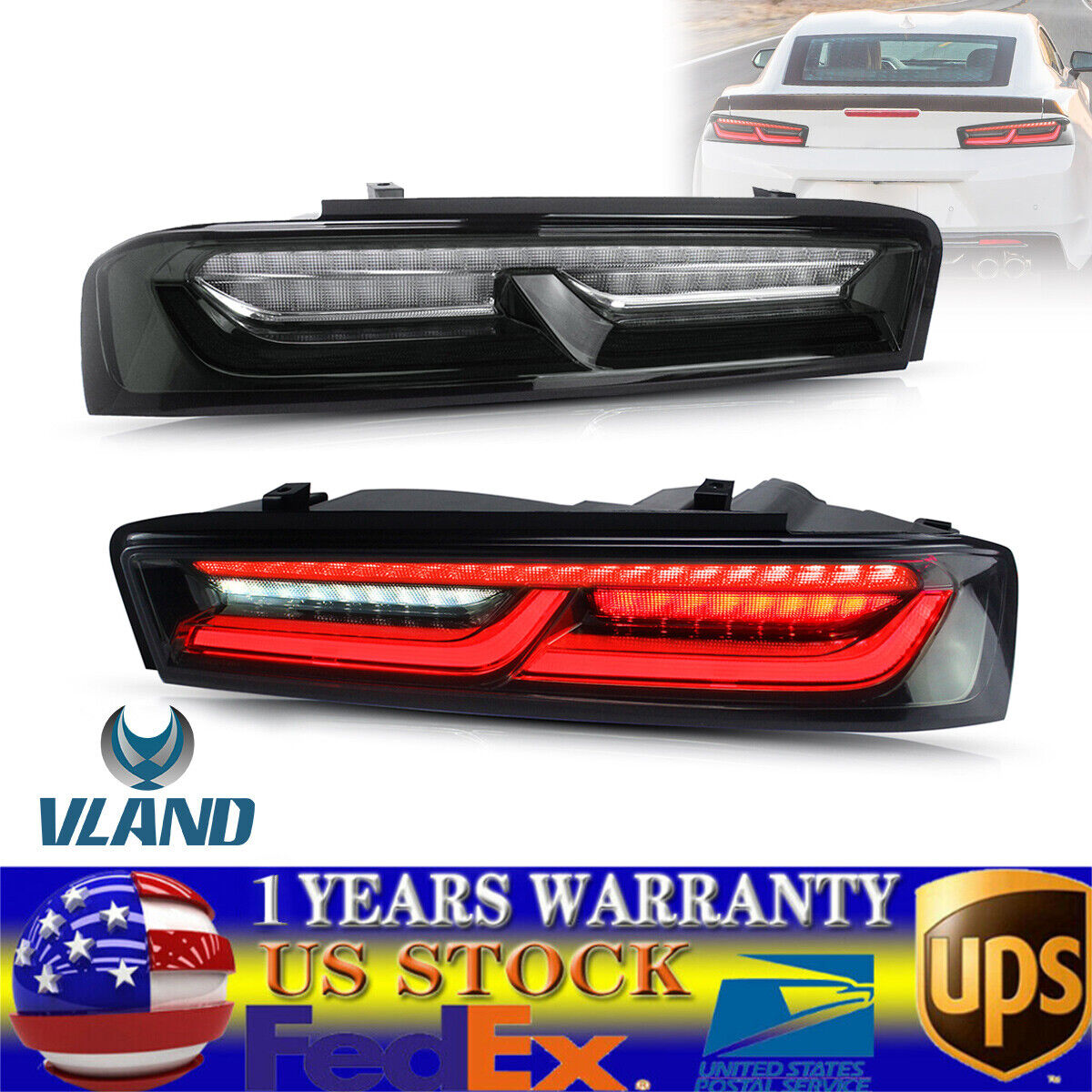 Pair LED Tail Lights for 2016-2018 Chevy Camaro with Red Sequential Turn Signal