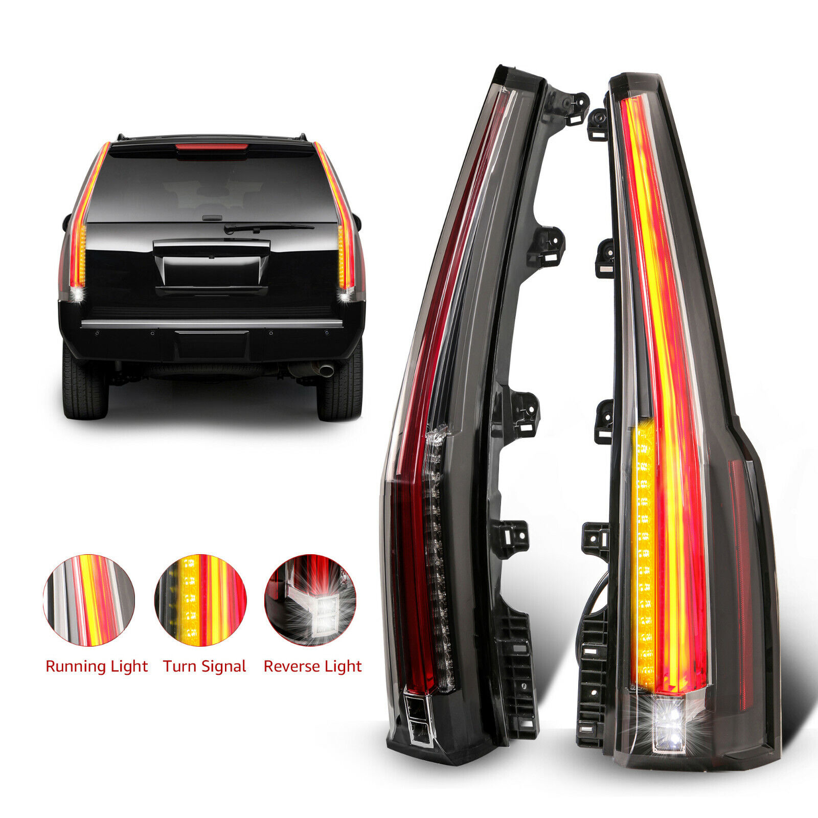 Set(2) LED Tail Lights Rear Lamps For 2015-2020 GMC Yukon Escalade Style