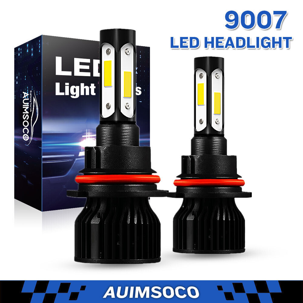Pair 4-sides 9007 LED Headlight Bulbs Kit 6000K White High Low Beam Light Bulb
