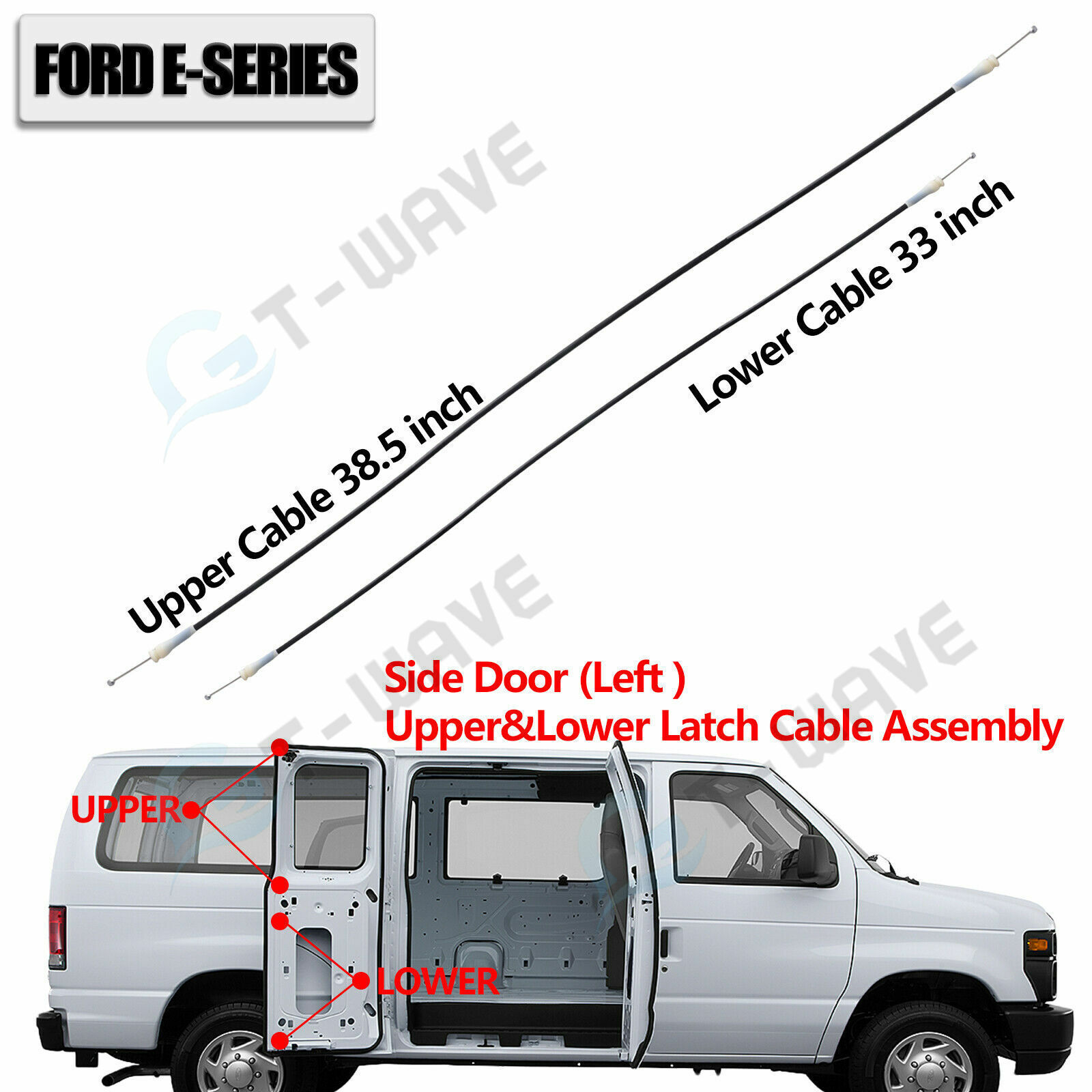 Side Cargo Door Left Upper&Lower Door Latch Release Cable for Ford E150 250 350