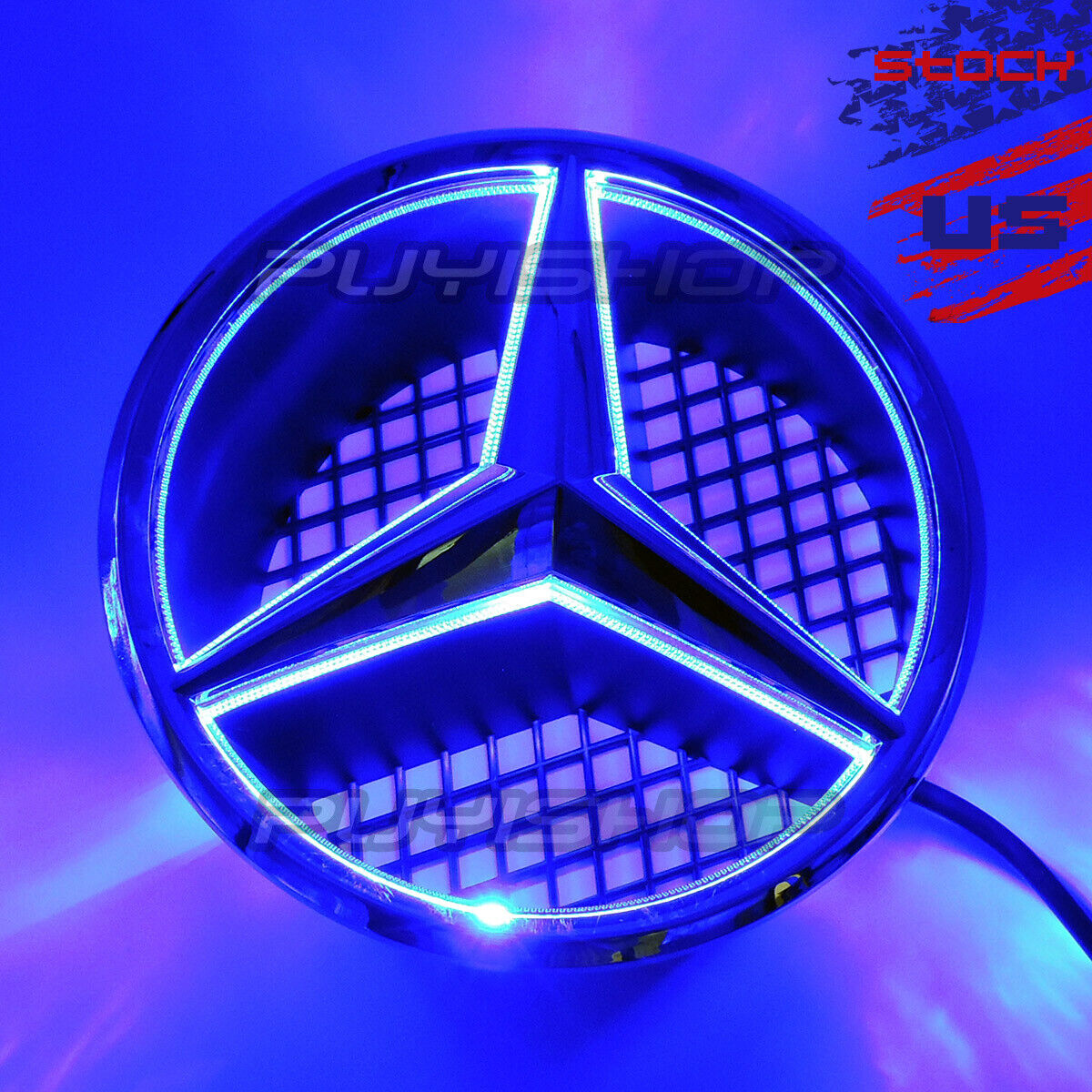 BLUE Sport Car Led Emblem Logo Star Lights Snap In For Mercedes-Benz GLK C Class