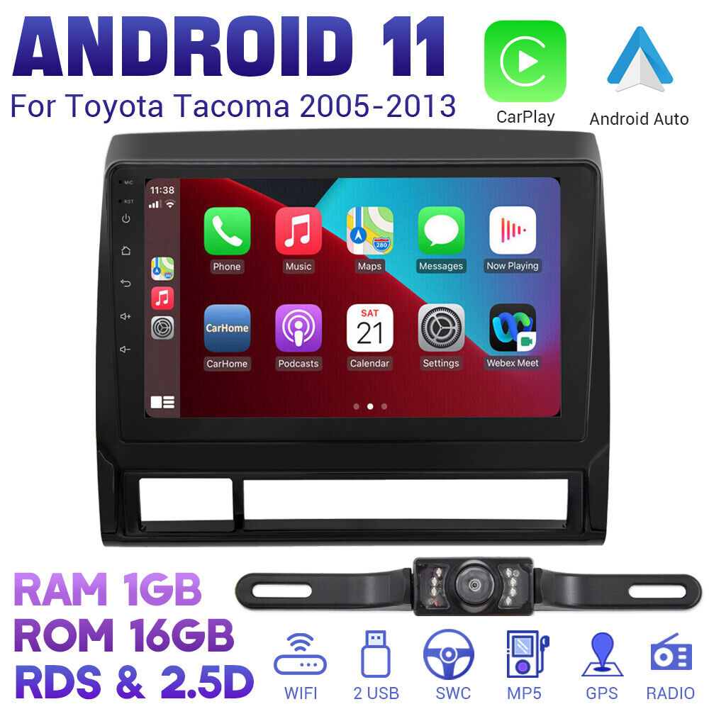 For 2005-2013 Toyota Tacoma Android 11 Car Stereo Radio Apple CarPlay GPS Wifi