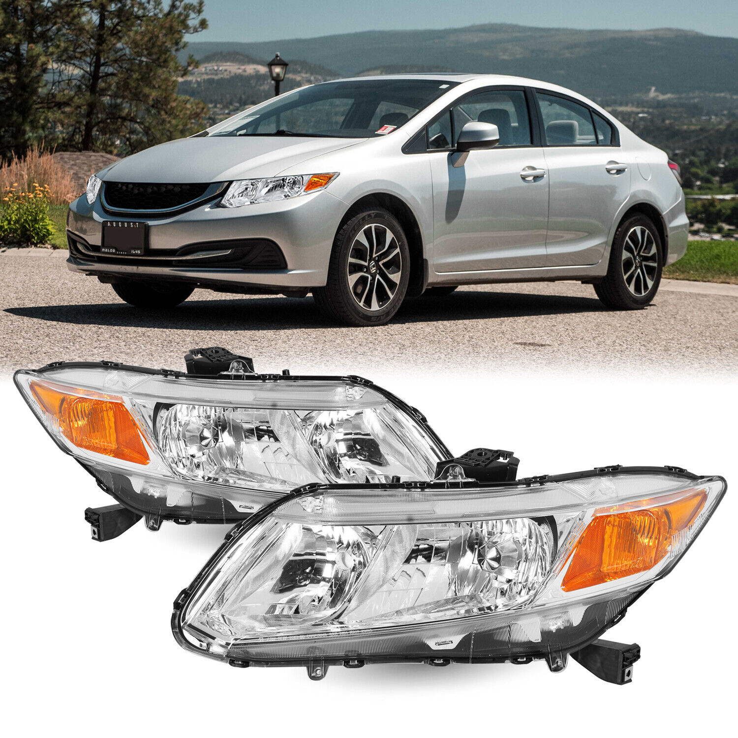 For 2012 2013 2014 2015 Honda Civic Sedan 12-13 Coupe Chrome Headlights Pair
