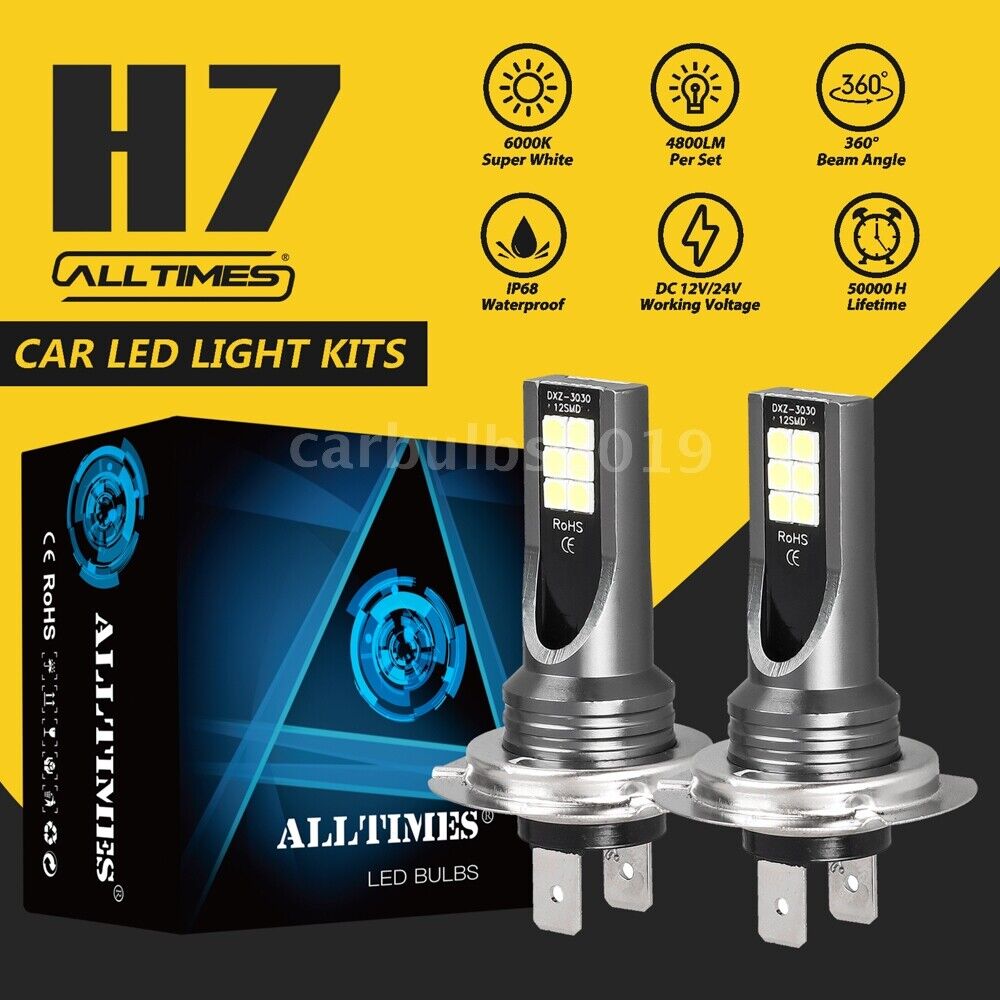 ALLTIMES 2x H7 LED High/Low Beam Kit Bulbs Super Bright 6000K Power Plug&Play US