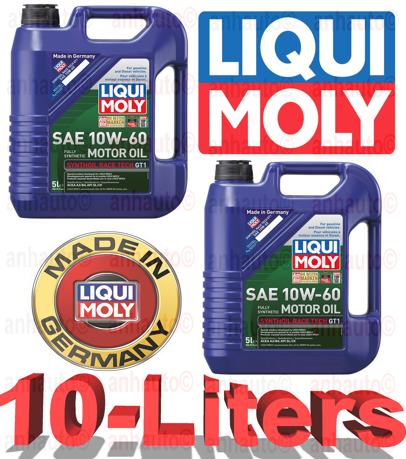 10-Liters Liqui Moly 10W-60; Fully Synthetic RaceTech Motor Oil  2024