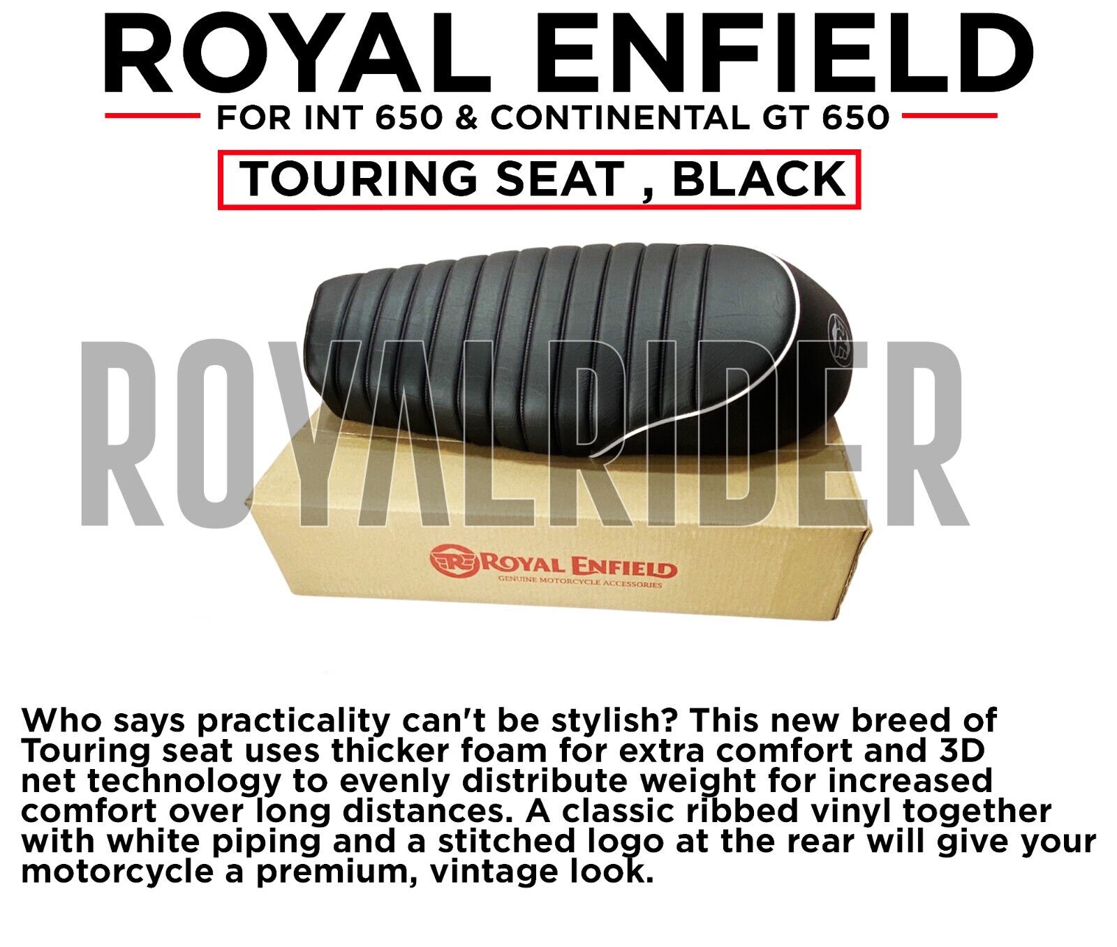 Fits Royal Enfield Premium Touring Seat , Black For INT 650 & Continental GT 650
