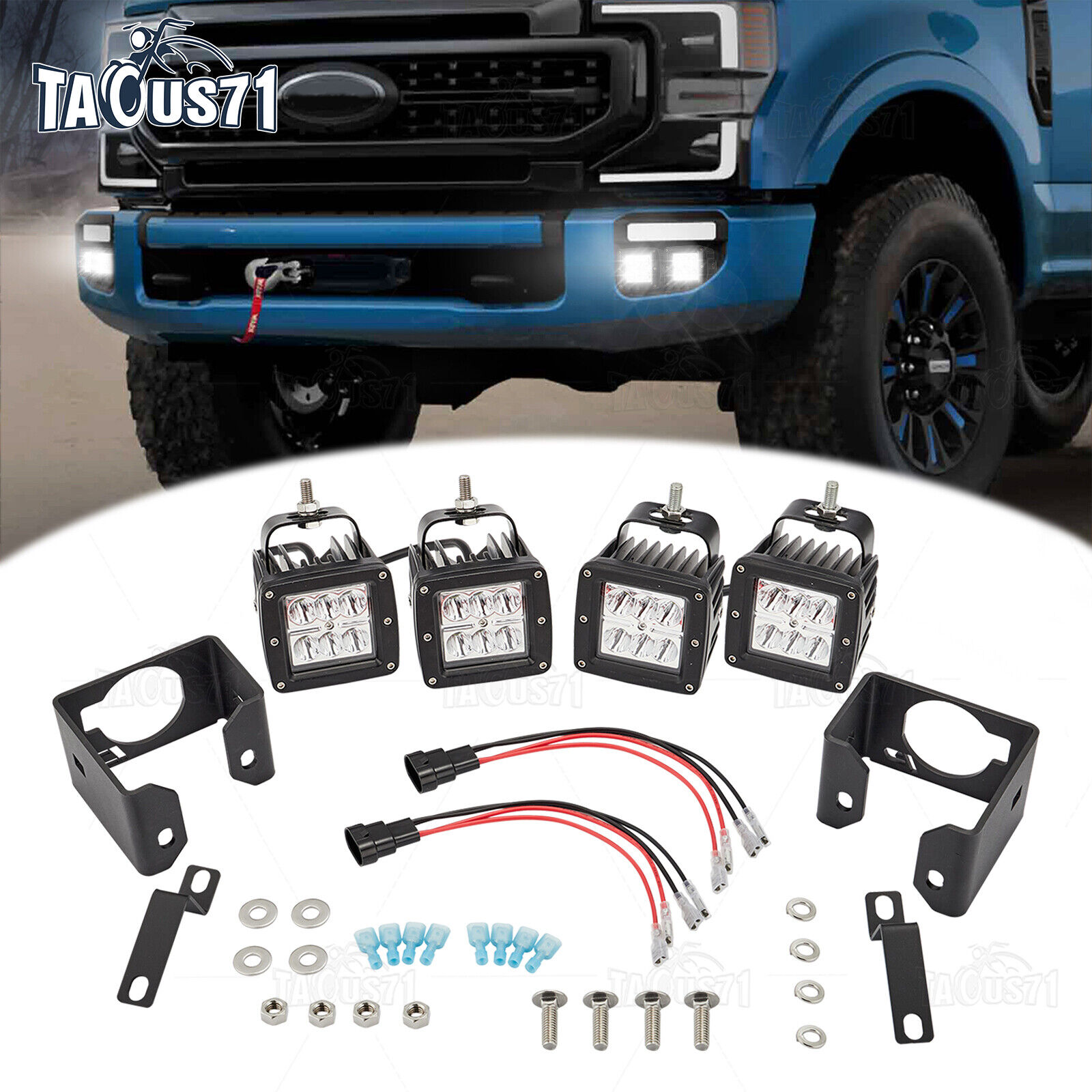 For 17-UP Ford F250/350/450 4x 24W LED Pods Bumper Fog Light Replace Mount Kits