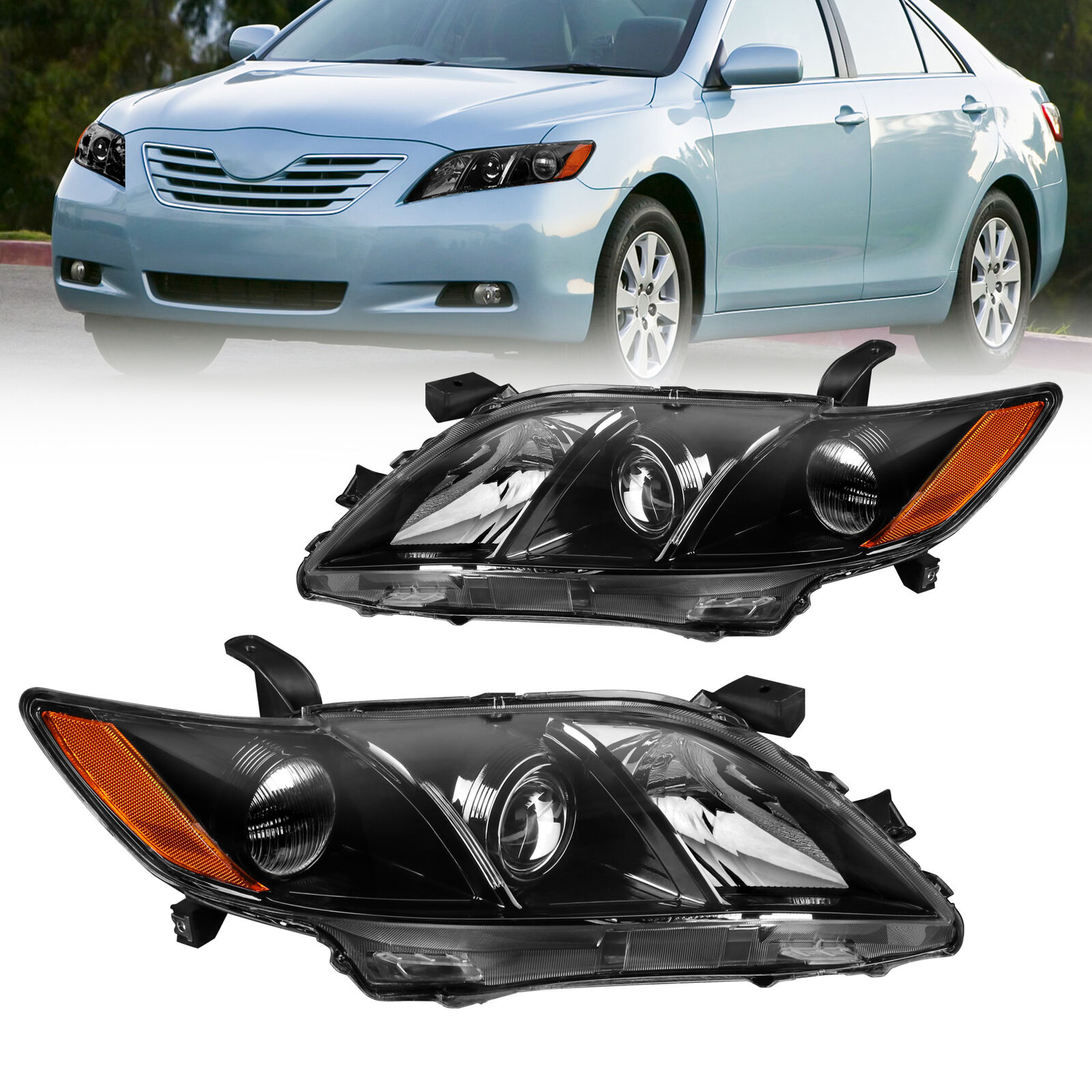 For 2007-09 Toyota Camry Black Projector Headlights Assembly Lamps 2007 2008 09