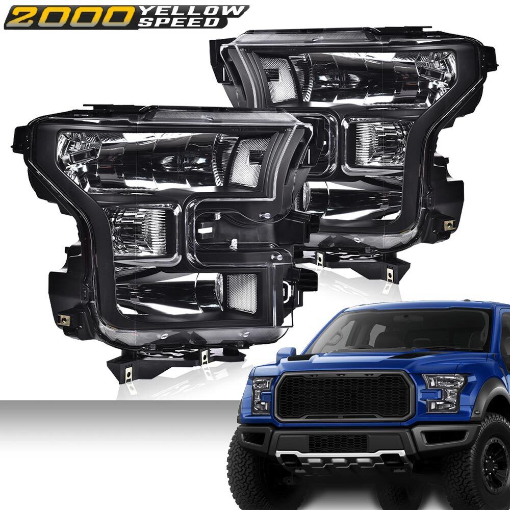 Fit For 2015 2016 2017 Ford F150 Pickup Left+Right Clear Corner Black Headlights