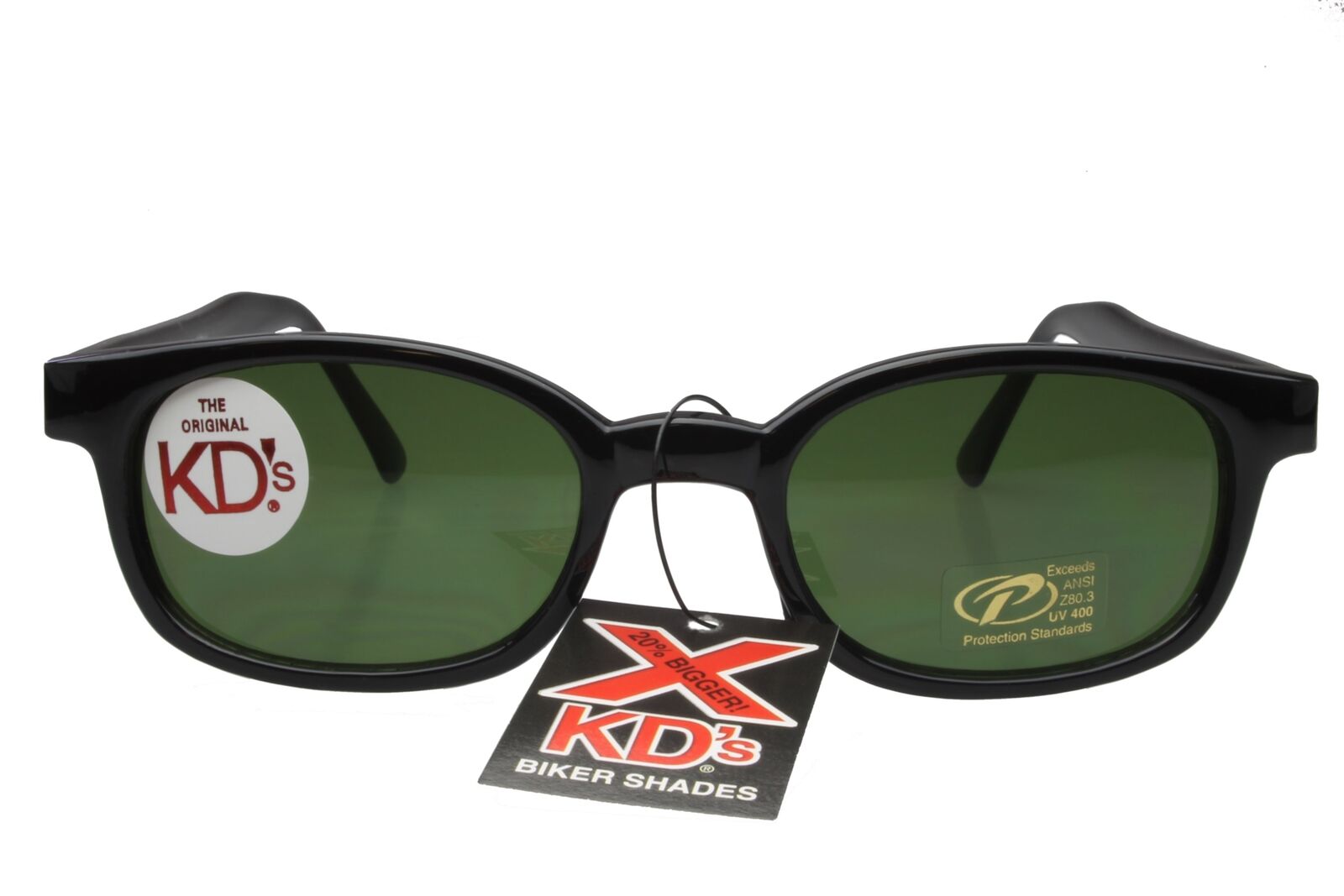 X KD\'s Sunglasses Original Biker Shades Motorcycle Black Green 1126