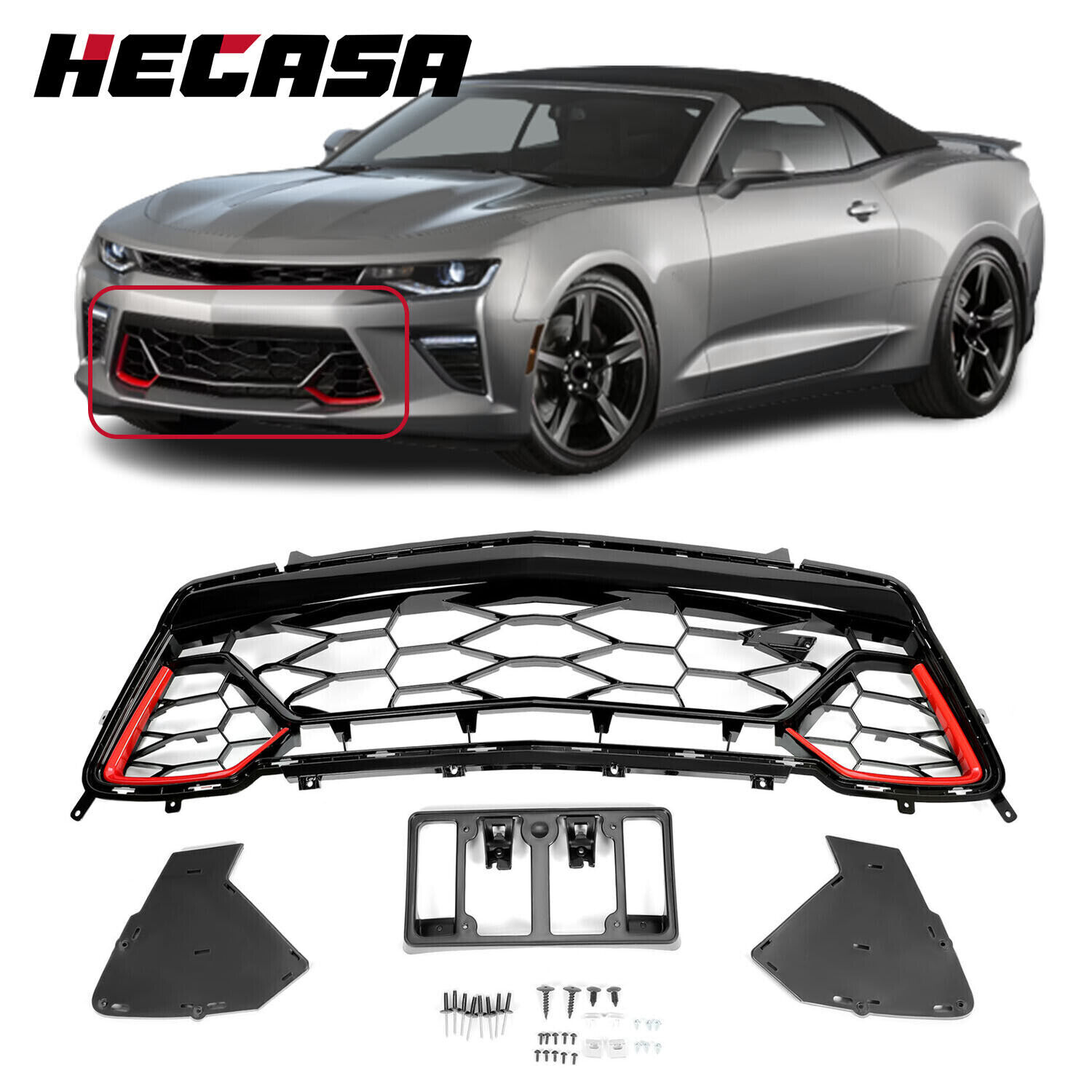 HECASA For Chevrolet Camaro SS 2016 2017 2018 Lower Grille Black Red 84040593