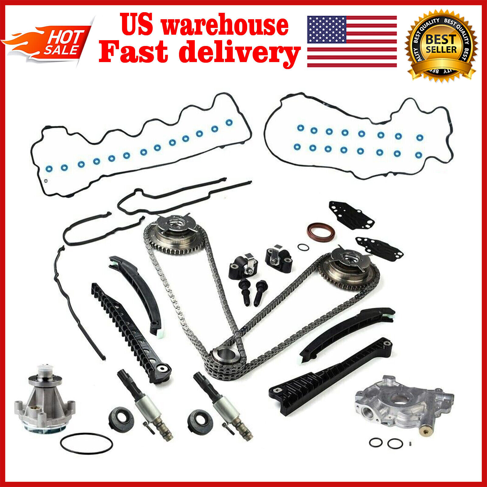 Fits 04-08 Ford 5.4L Timing Chain Kit Water Oil Pump Cam Phaser Gaskets Solenoid