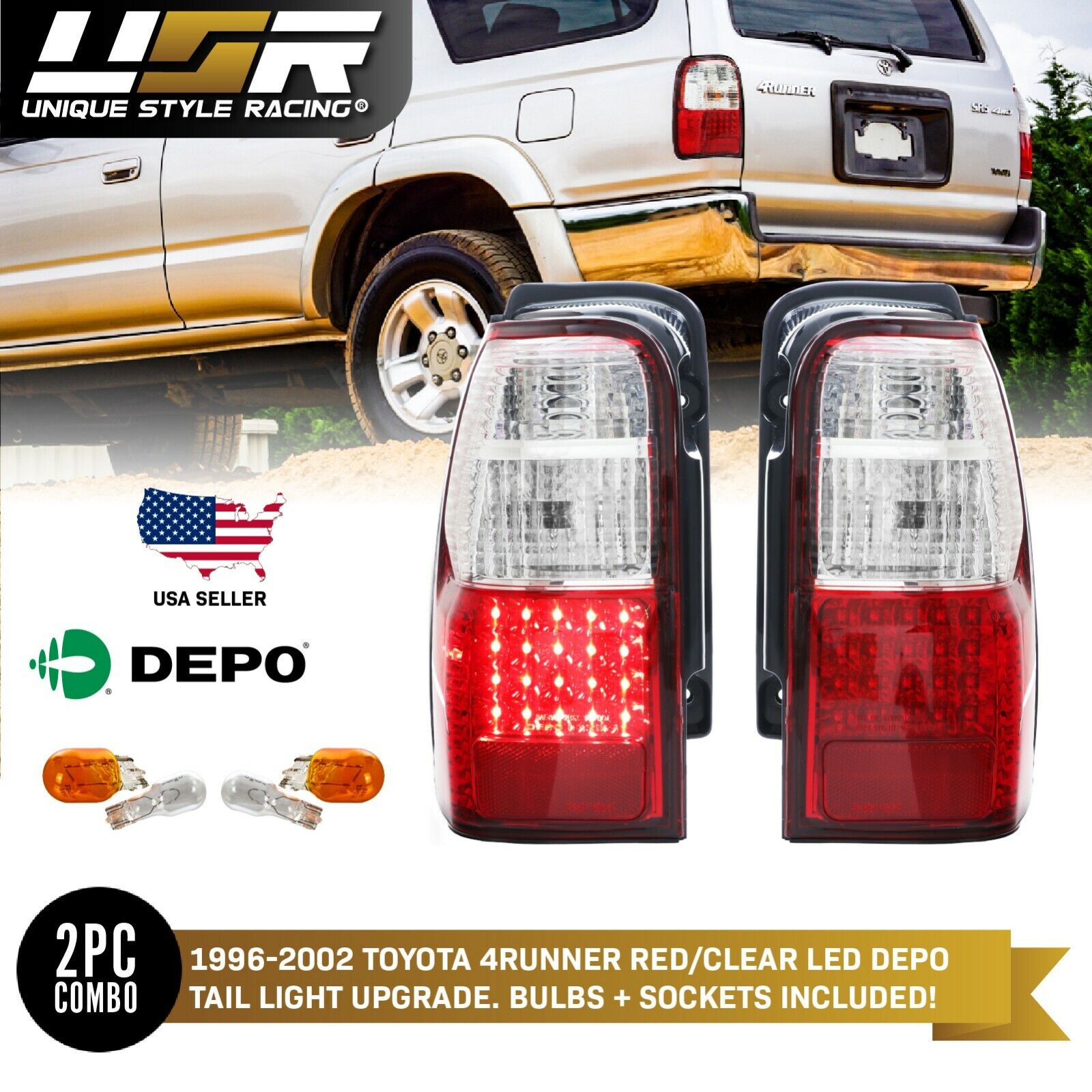 DEPO LED Red/Clear Tail Lights SR5 2/4WD FIT 96 97 98 99 00 01 02 Toyota 4Runner