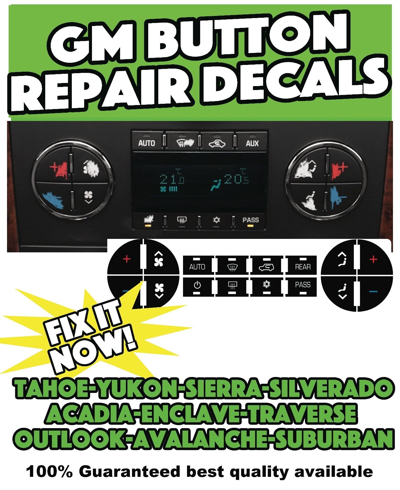 2007-2008-2009-2010 2011-2012-2013 GMC ACADIA AC BUTTONS SET OF DECALS REPAIR