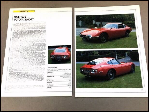 Toyota 2000GT Car Review Print Article with Specs 1966 1967 1968 1969 1970 P374