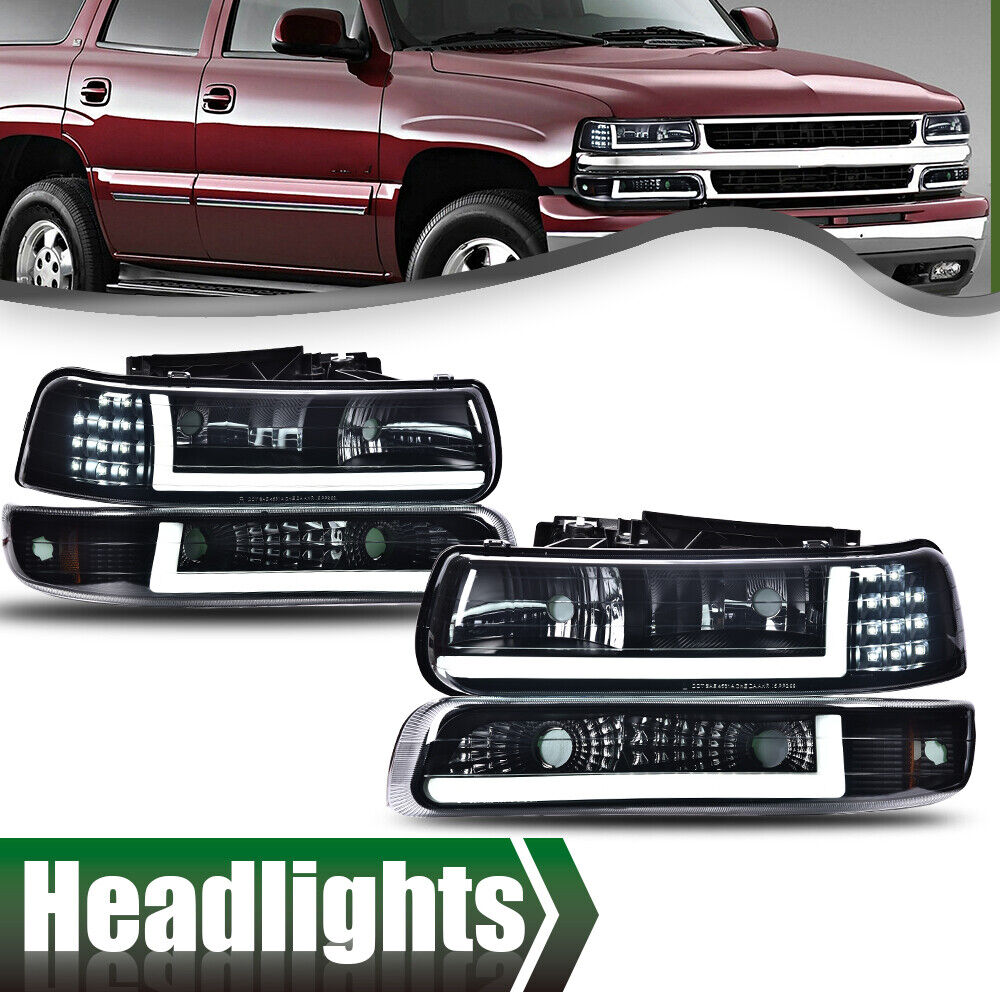 Fit For 99-02 Chevy Silverado 00-06 Tahoe LED DRL Bar Headlights & Bumper Lamps 