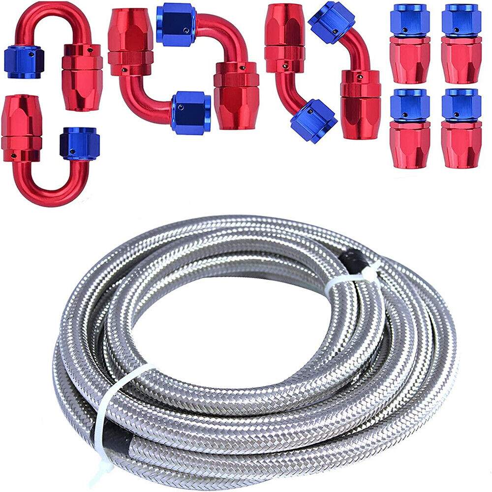 20Ft AN-10 Stainless Steel Braided Oil Fuel Line Hose w/10PC Swivel Fitting Kit