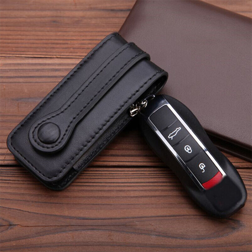 Leather Car Key Fob Cover Case For Porsche Cayenne Panamera Macan Cayman 911 718