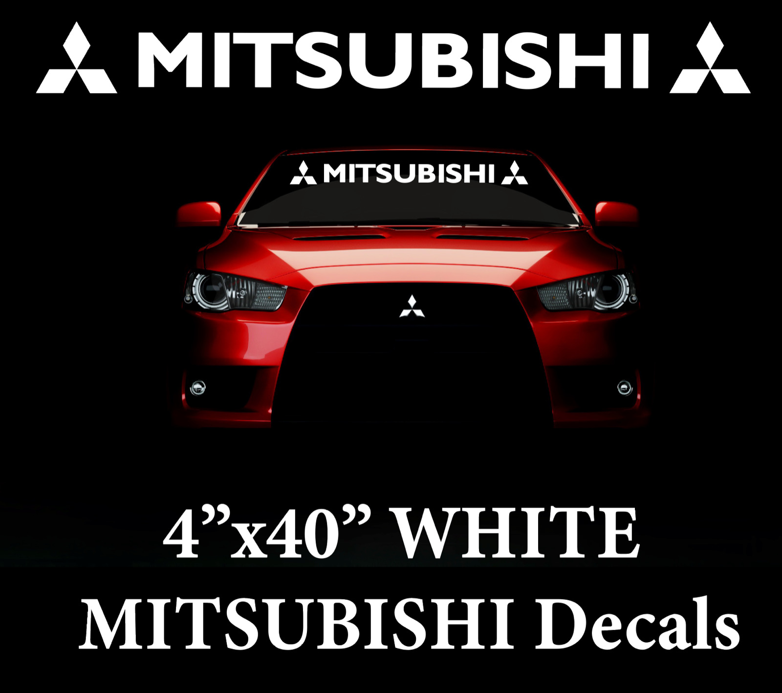 Mitsubishi WHITE Windshield Decal Car turbo Sticker Evolution, Lancer Sport  301